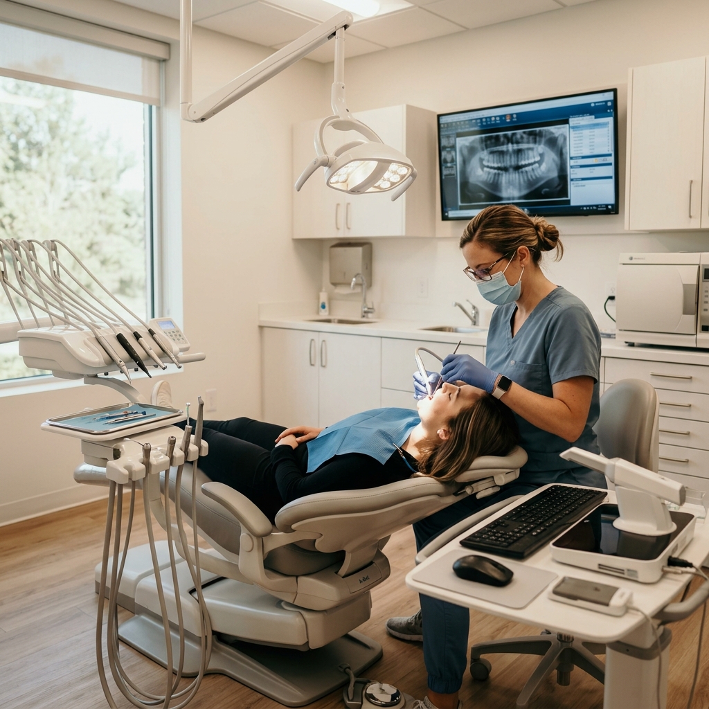 State of the art dental clinic room with surgery chair